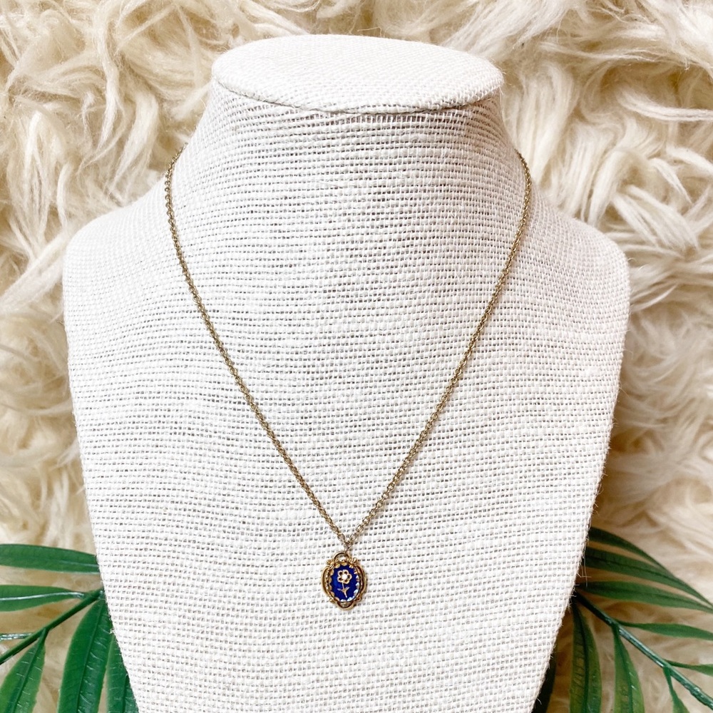 Vintage Gold Blue Flower Pendant